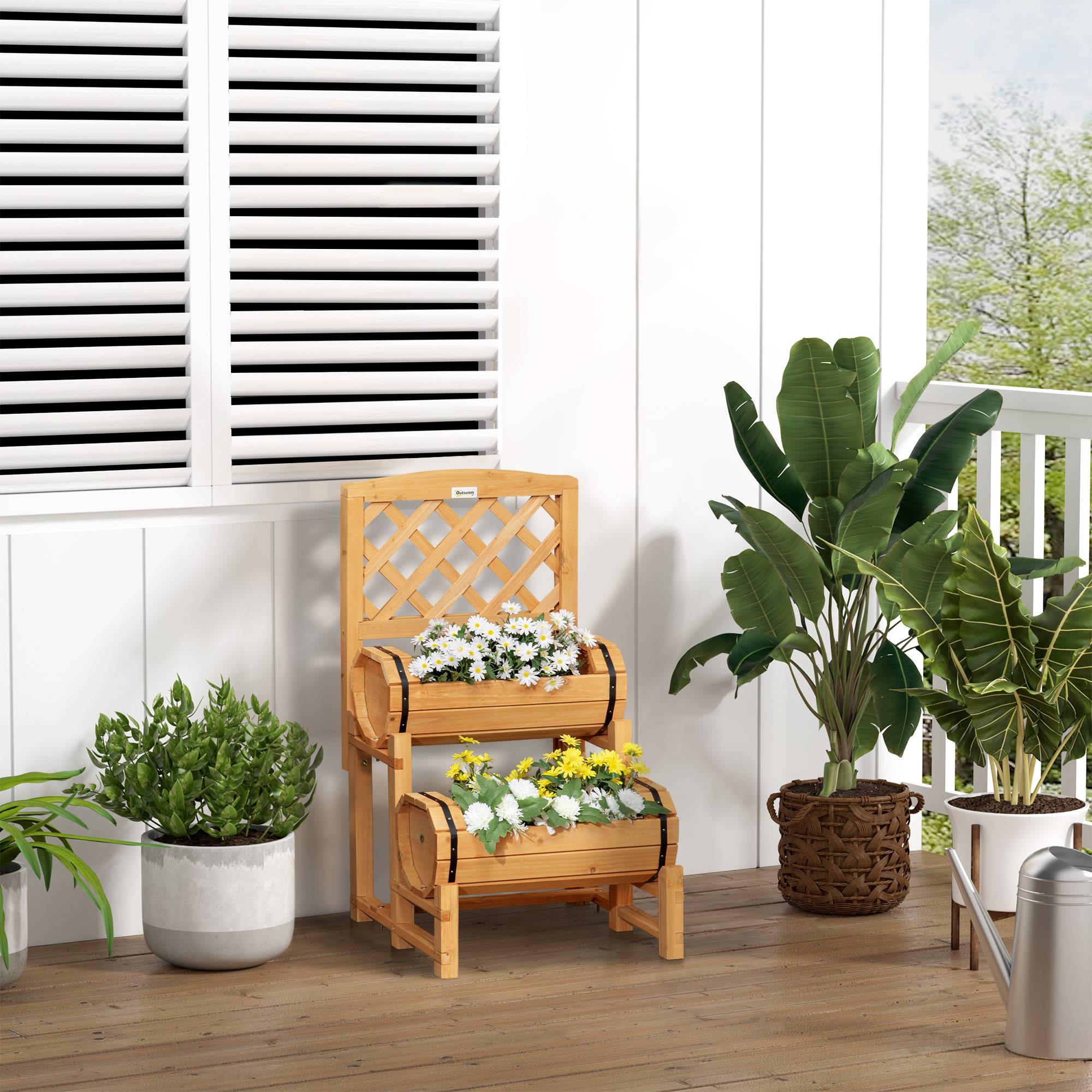Jardinière Extérieure Demi-tonneau Bois Sapin Design Vertical Surélevé, 45x45x180cm - Image 10