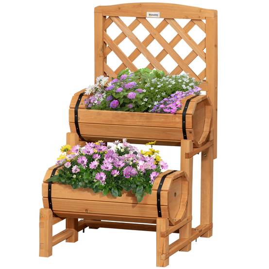 Jardinière Extérieure Demi-tonneau Bois Sapin Design Vertical Surélevé, 45x45x180cm - Image 2