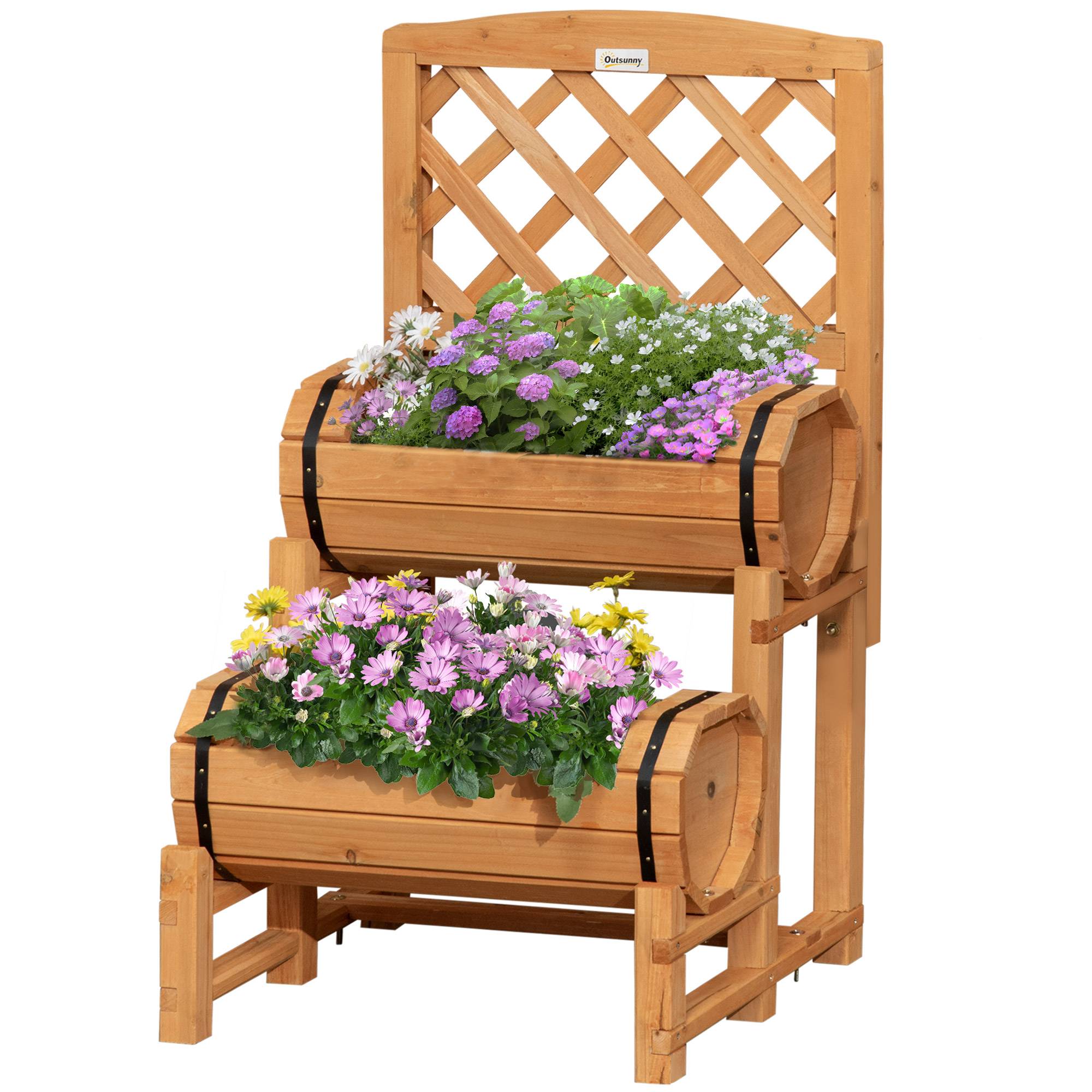 Jardinière Extérieure Demi-tonneau Bois Sapin Design Vertical Surélevé, 45x45x180cm - Image 2