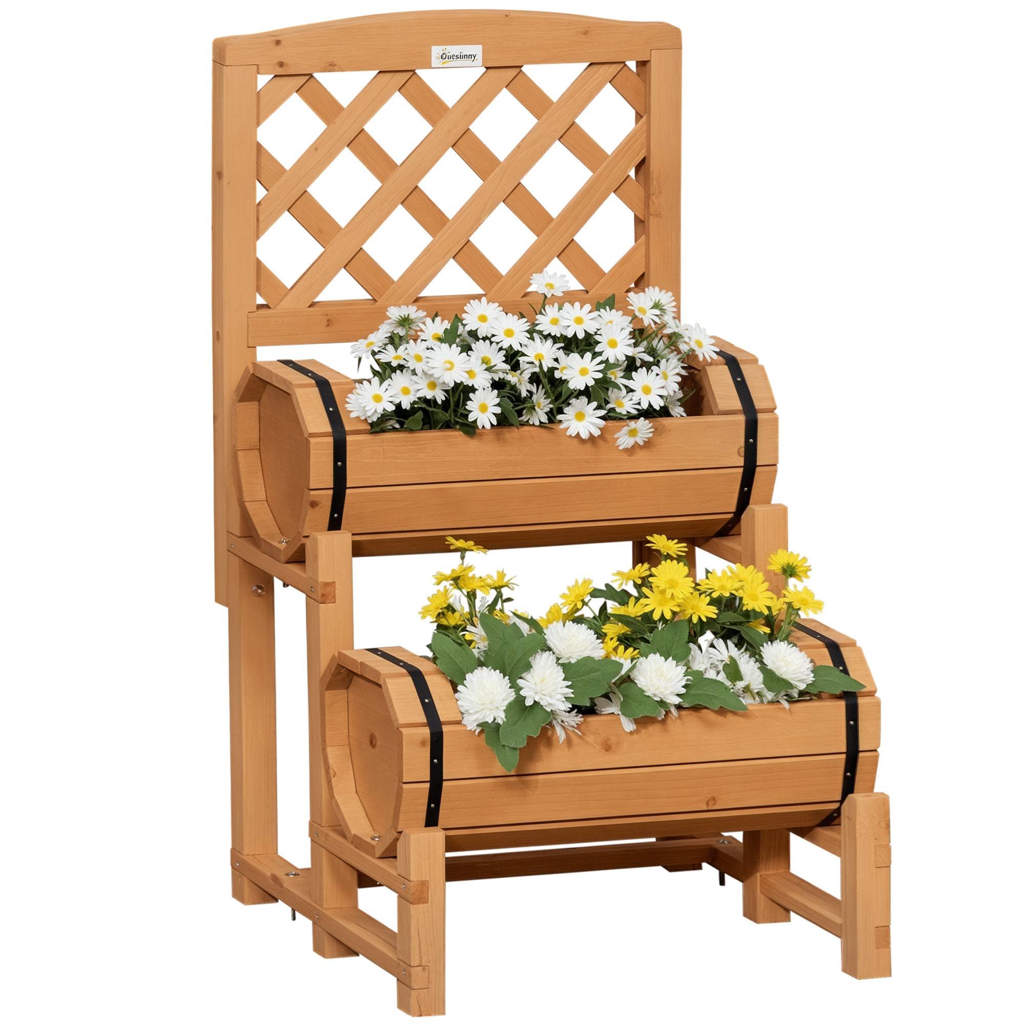 Jardinière Extérieure Demi-tonneau Bois Sapin Design Vertical Surélevé, 45x45x180cm - Image 1