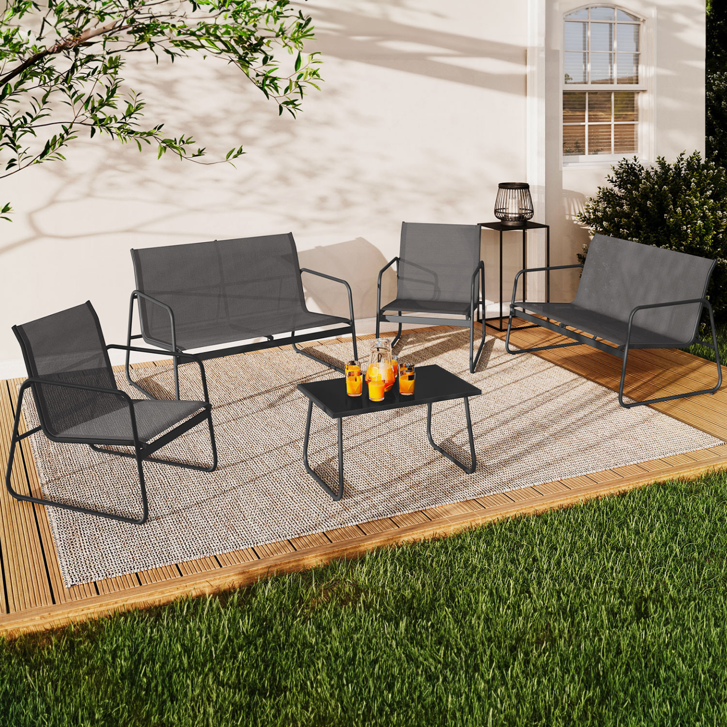 Salon de jardin bas MALAGA 6 places avec 2 canapés, fauteuils et table gris anthracite - Image 1