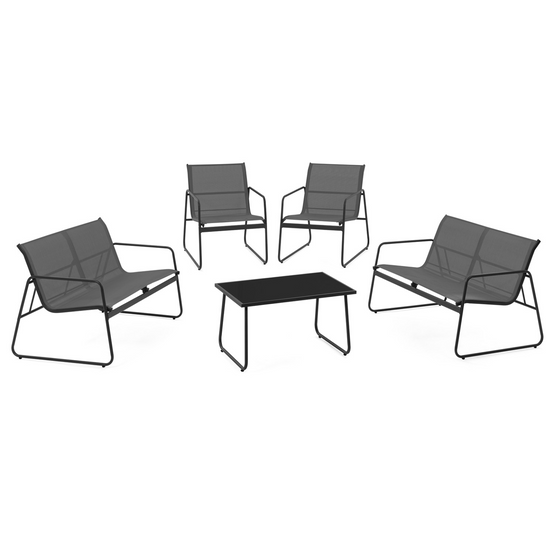 Salon de jardin bas MALAGA 6 places avec 2 canapés, fauteuils et table gris anthracite - Image 2
