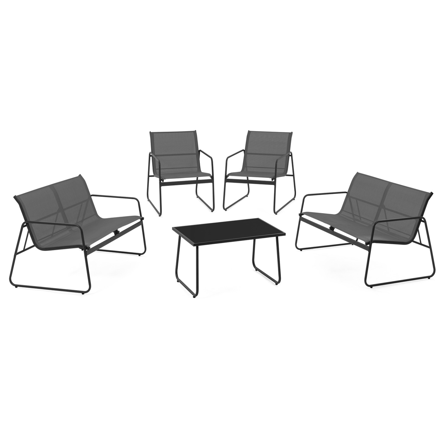 Salon de jardin bas MALAGA 6 places avec 2 canapés, fauteuils et table gris anthracite - Image 2