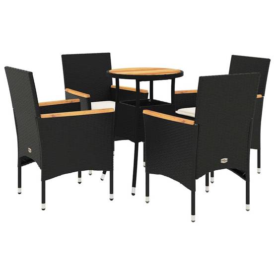 Salon de Jardin 4 Personnes Résine Tressée Acacia Table Ronde d'Appoint avec Coussins pour Terrasse Noir Ø60cm – ComfortXL Outdoor Living - Image 2