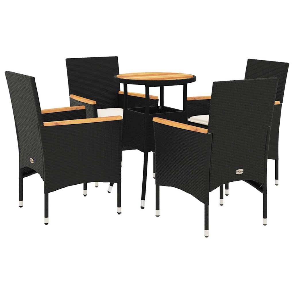 Salon de Jardin 4 Personnes Résine Tressée Acacia Table Ronde d'Appoint avec Coussins pour Terrasse Noir Ø60cm – ComfortXL Outdoor Living - Image 2