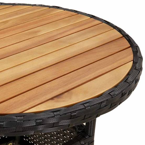 Salon de Jardin 4 Personnes Résine Tressée Acacia Table Ronde d'Appoint avec Coussins pour Terrasse Noir Ø60cm – ComfortXL Outdoor Living - Image 6