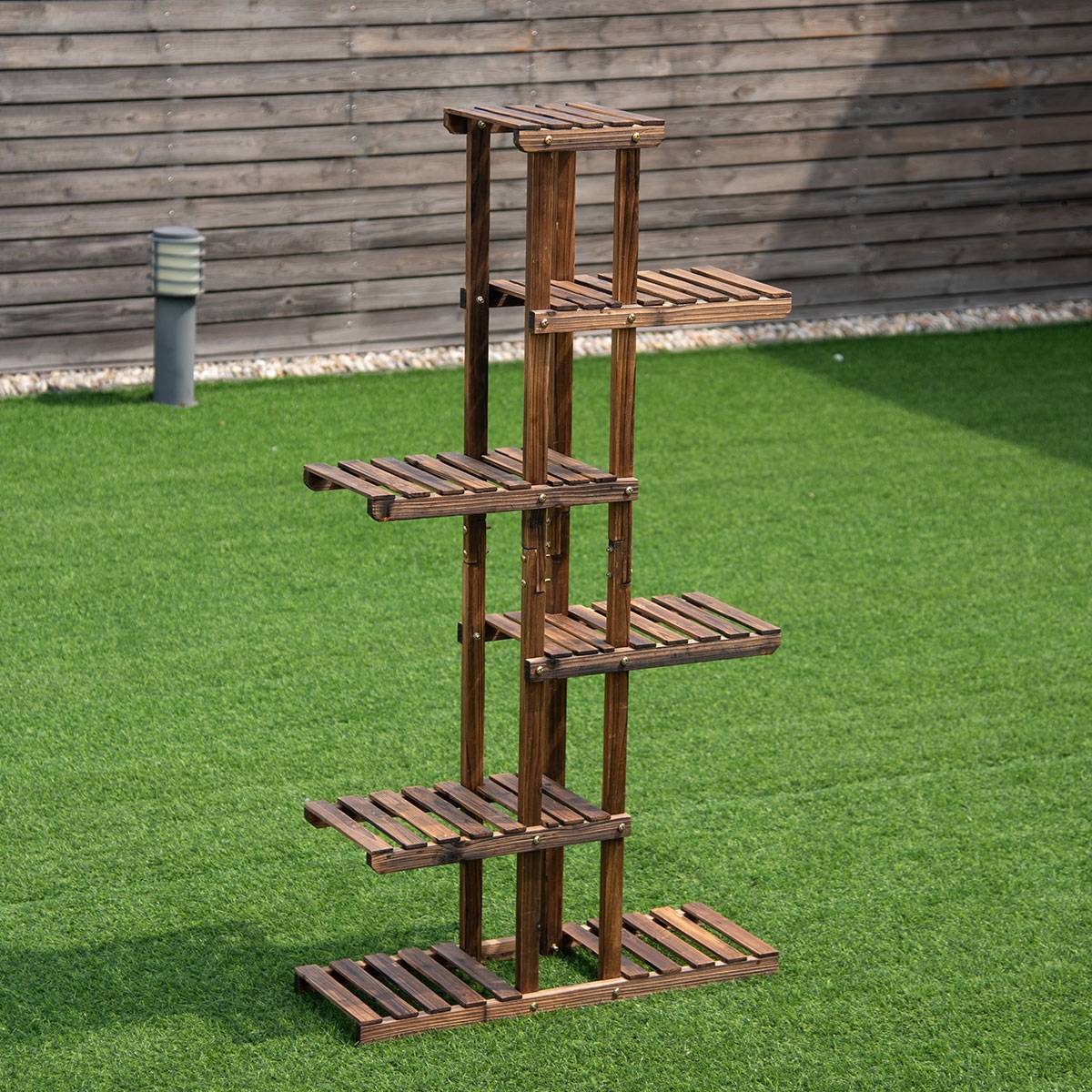 Etagère à Fleurs COSTWAY 6 Niveaux En Bois Sapin - Porte-Plantes Balcon Terrasse Salon, 140.5 X 25 X 75 Cm