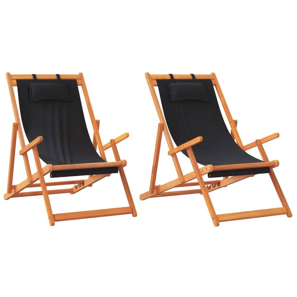 Maison Chic - lot de 2 Chaises de plage pliables - Bain de soleil - Transat noir tissu HL286 - Image 1