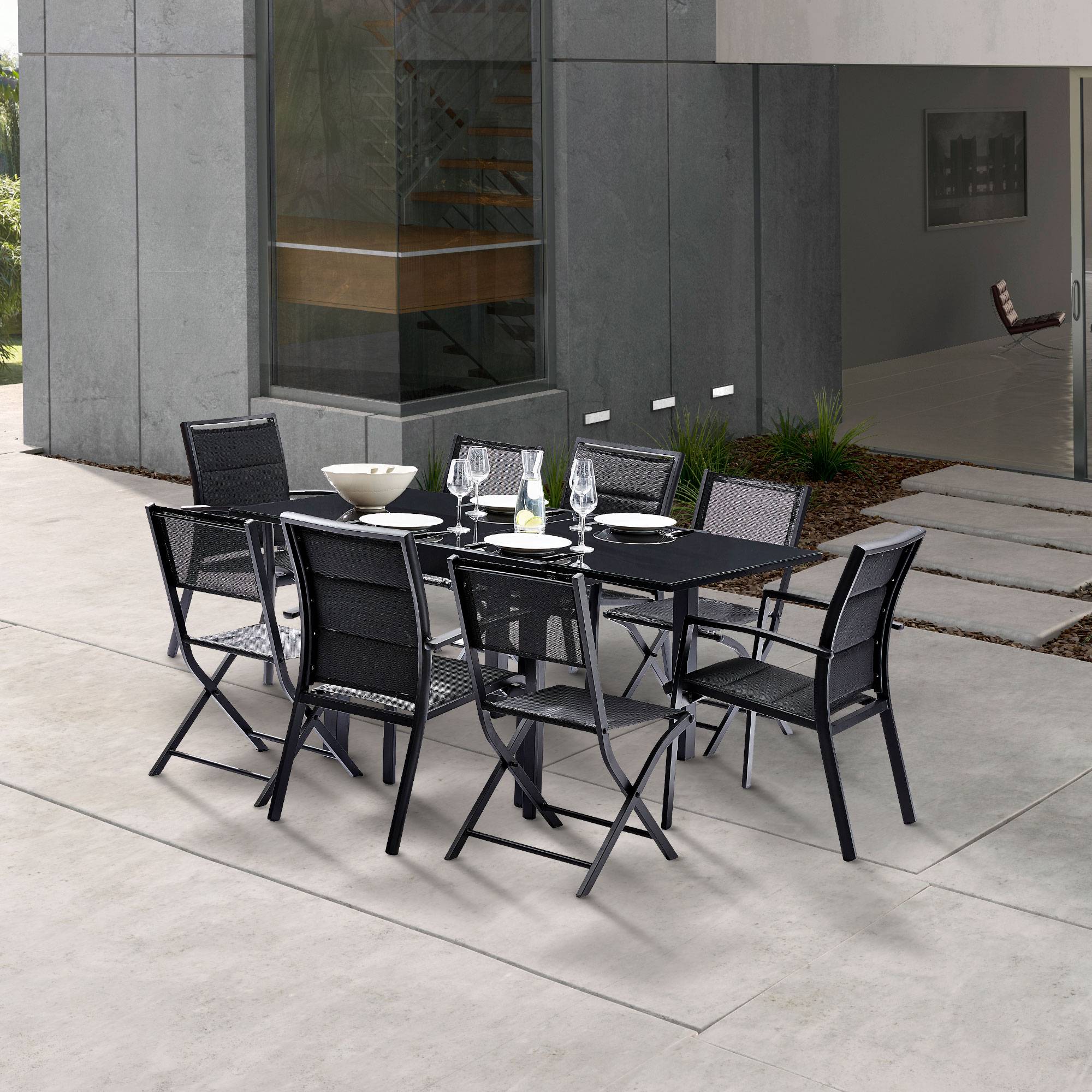 Wilsa Garden - Ensemble MODULO 4/8p en aluminium noir et verre trempé modulable et 4 fauteuils - Imagen 2