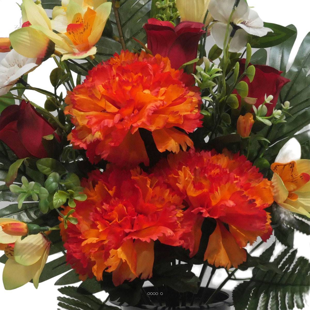 Artificielles - Pot Cone de fleurs artificielles oeillet, Bouton de rose, Orchidée, Glaieul Orange pour la Toussaint - couleur: Orange - Imagen 3