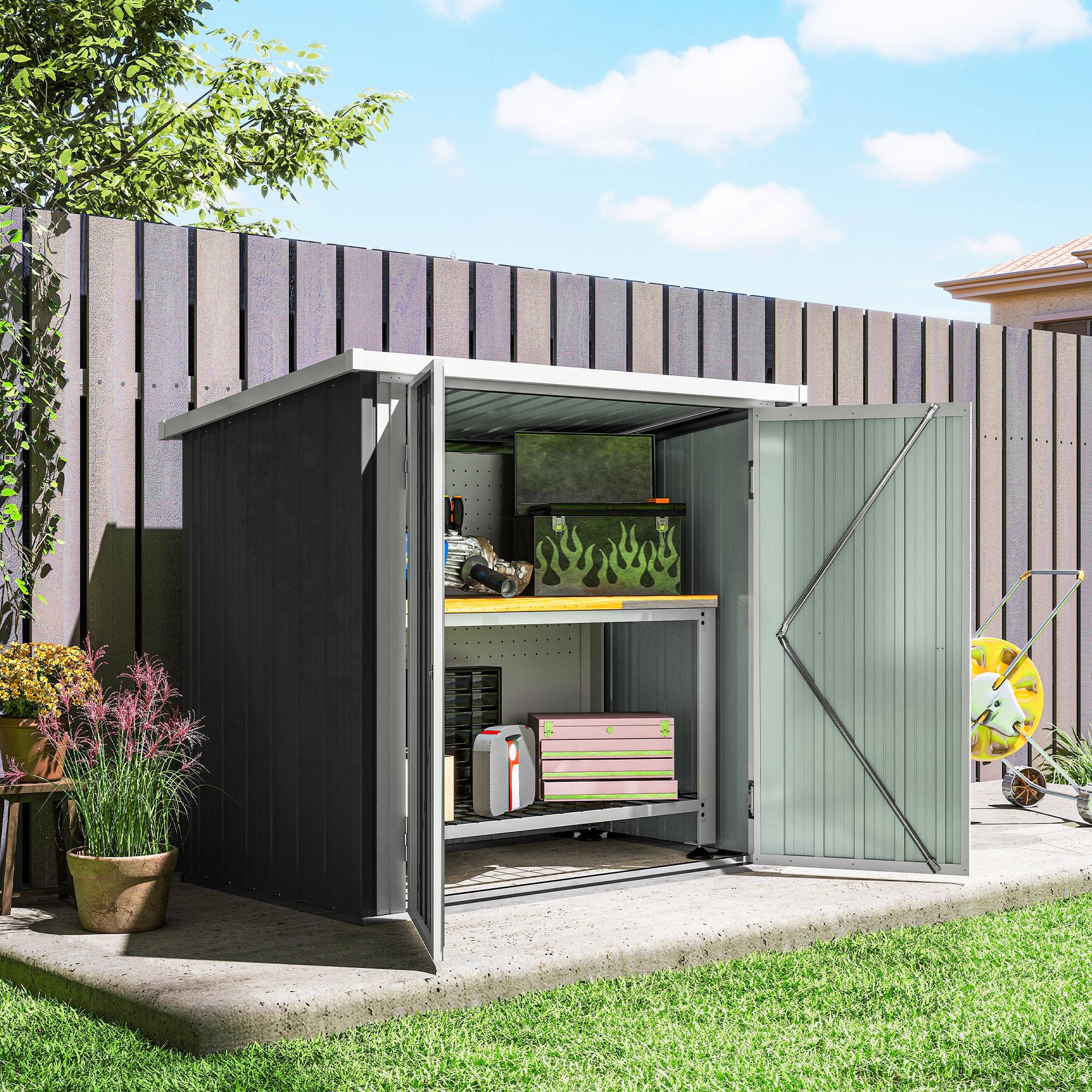 Outsunny - Abri de Jardin Remise Outils/Poubelle 147x86x134 cm 2 portes verrouillables acier Noir Blanc - OUTSUNNY - Image 4