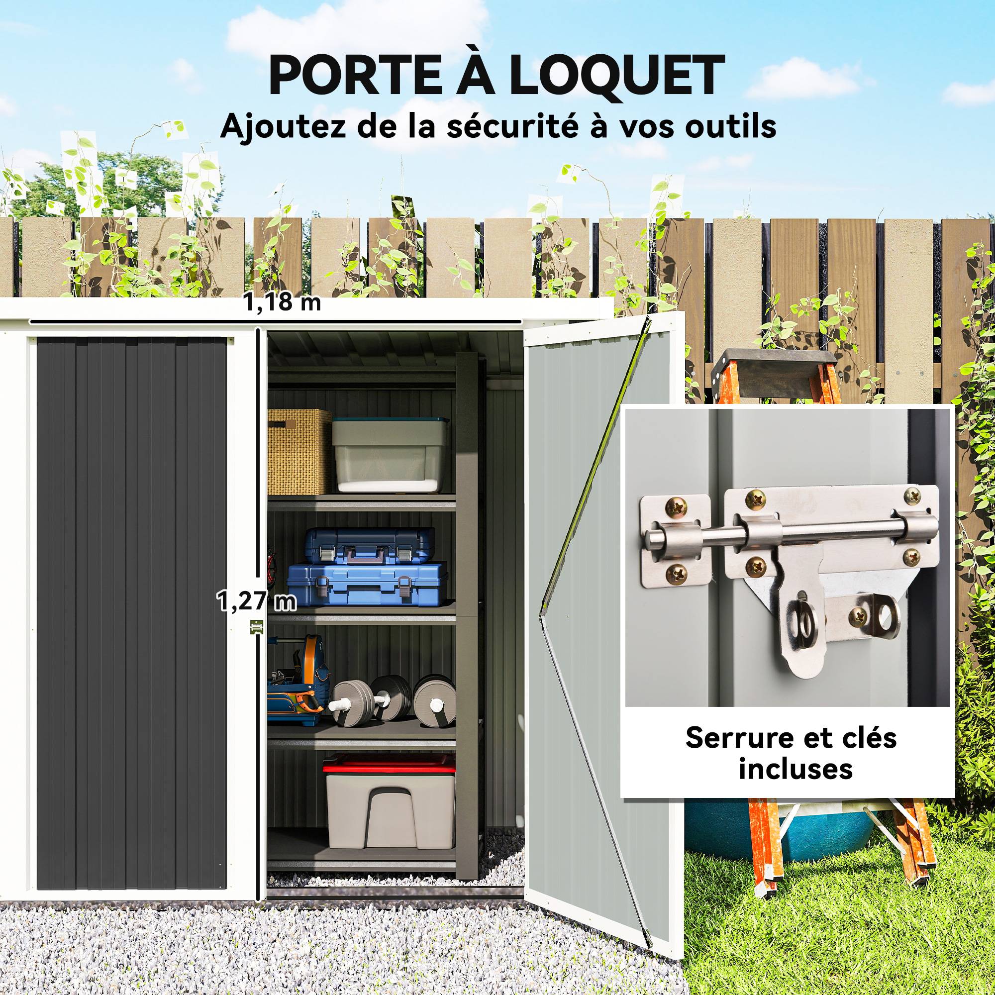 Outsunny - Abri de Jardin Remise Outils/Poubelle 147x86x134 cm 2 portes verrouillables acier Noir Blanc - OUTSUNNY - Image 6