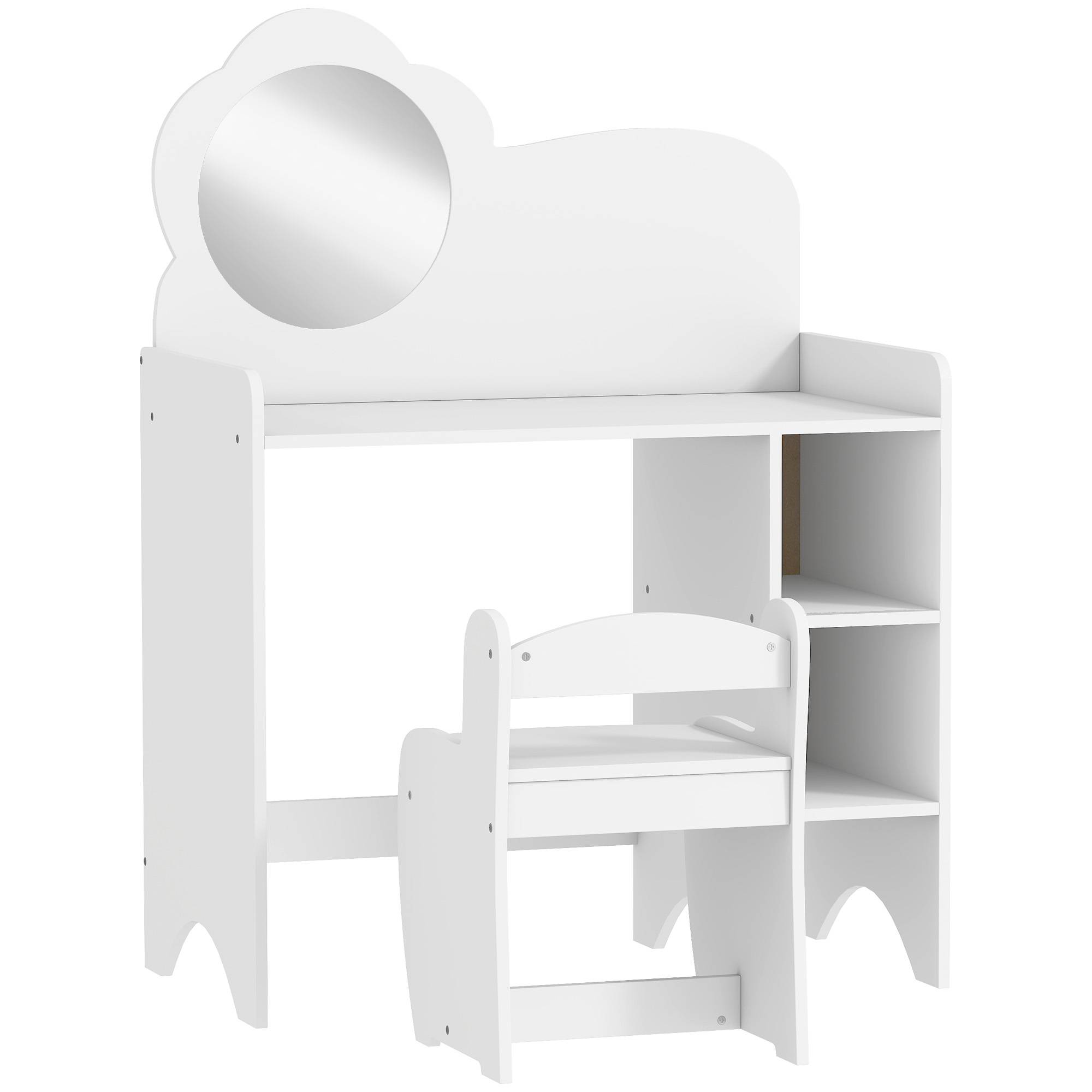 Sans Marque - Coiffeuse 2 en 1 pour filles avec tabouret, miroir et étagères ouvertes, pour enfants de 3 ans et plus, blanche - Image 2