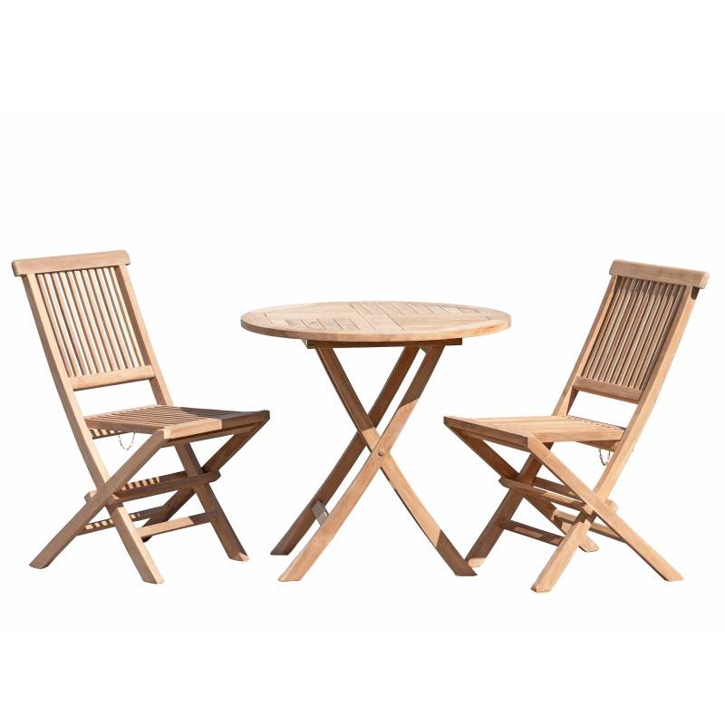 Macabane - FUN - Ensemble de jardin table ronde 80 cm / 2 chaises en bois de teck - Imagen 1