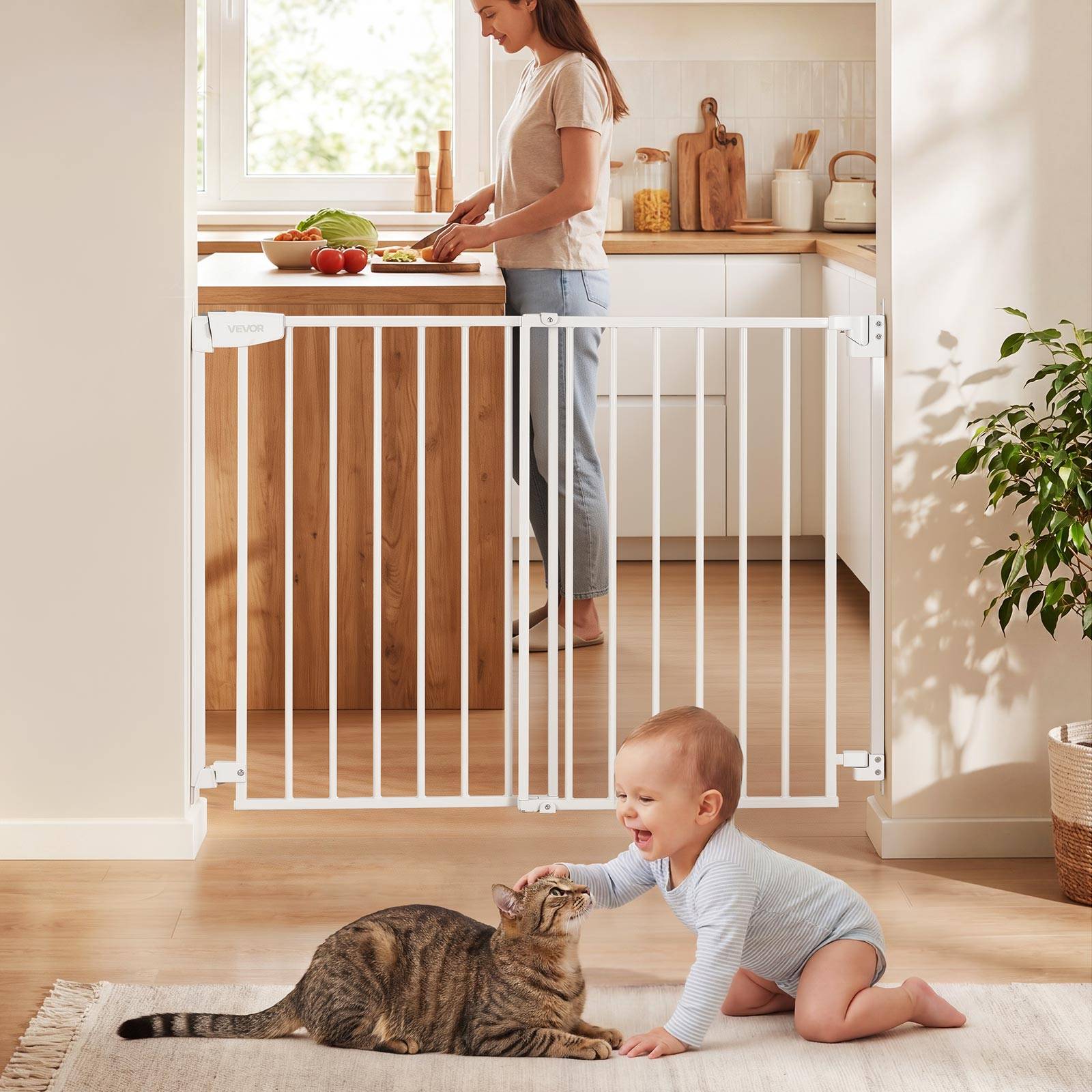 Vevor - VEVOR Barrière de sécurité bébé 720-1085 mm, hauteur 920 mm, fixation par perçage, sans barre au sol, blanc - Image 1