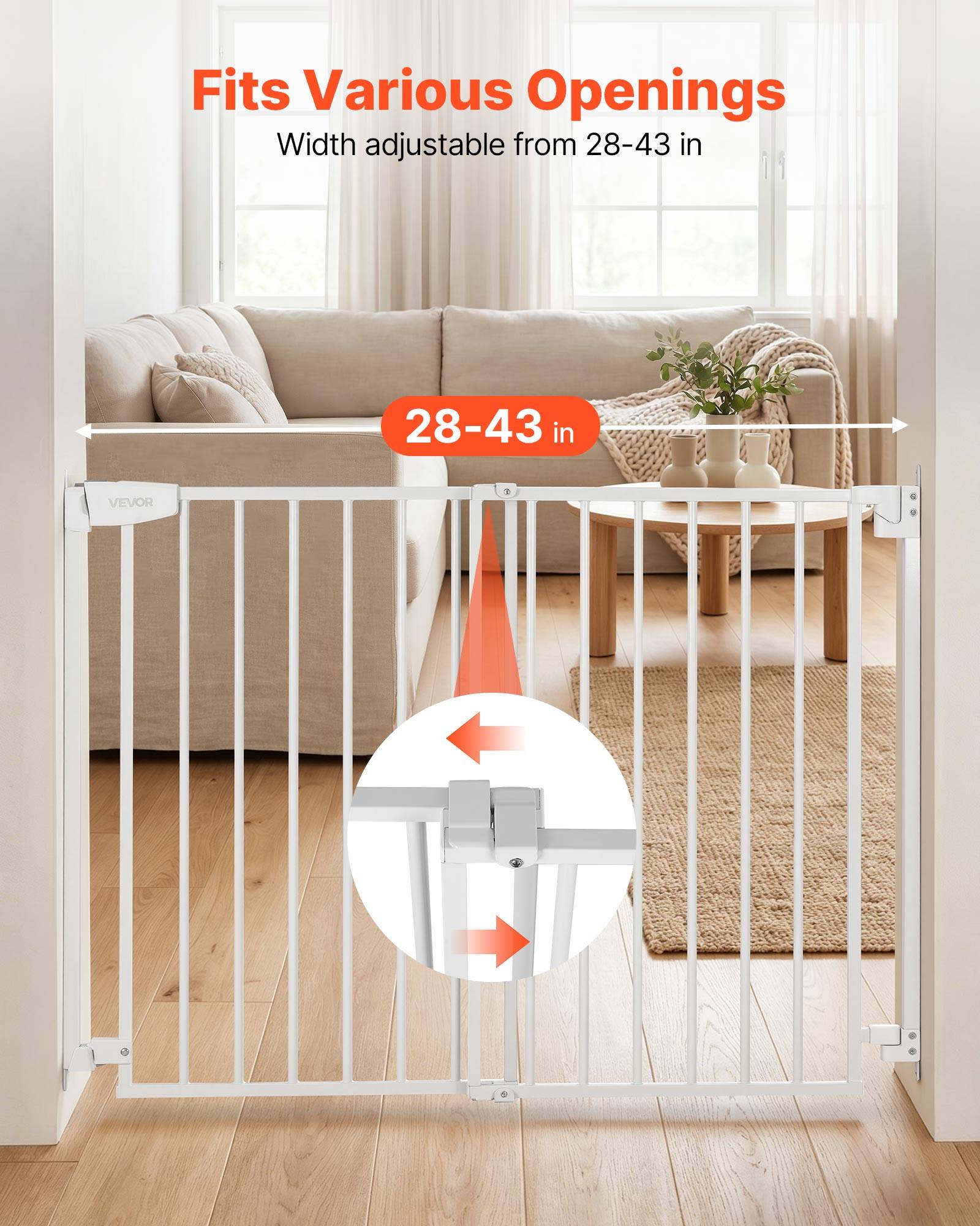 Vevor - VEVOR Barrière de sécurité bébé 720-1085 mm, hauteur 920 mm, fixation par perçage, sans barre au sol, blanc - Image 3