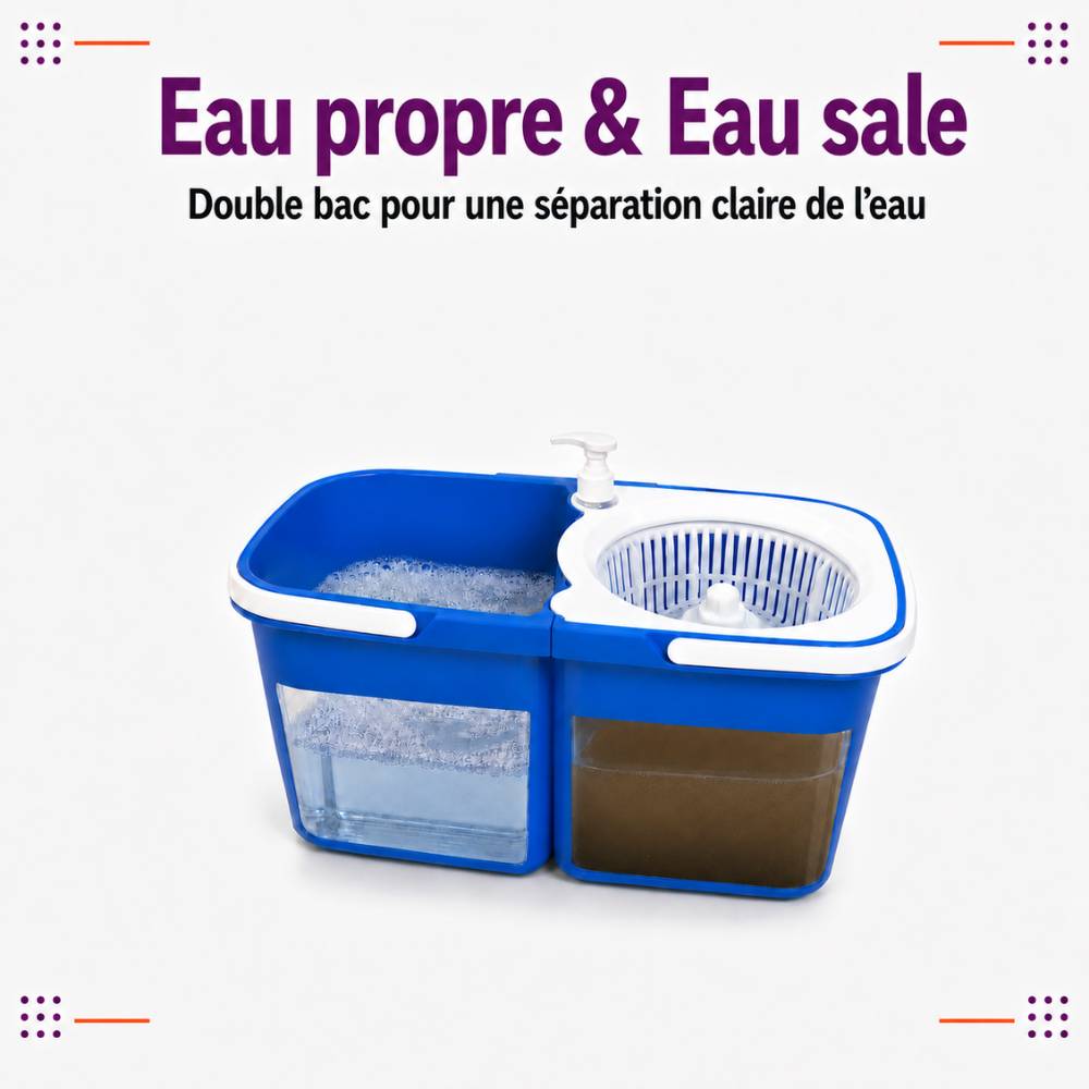Balai Magique Microfibre, Nettoyage Sol Facile et Rapide, Seau Double Bac - Image 5