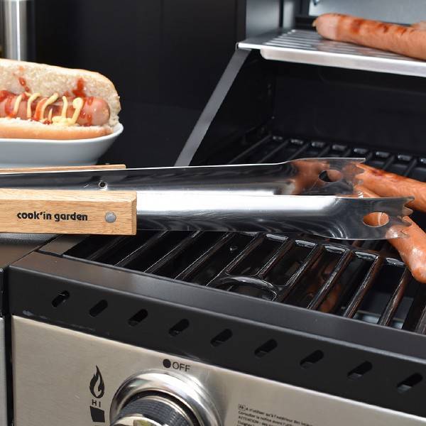 Cook in Garden - Pince de cuisson en inox et bois FSC 100 % 37 cm pour barbecue et plancha Cook’in Garden - Image 3