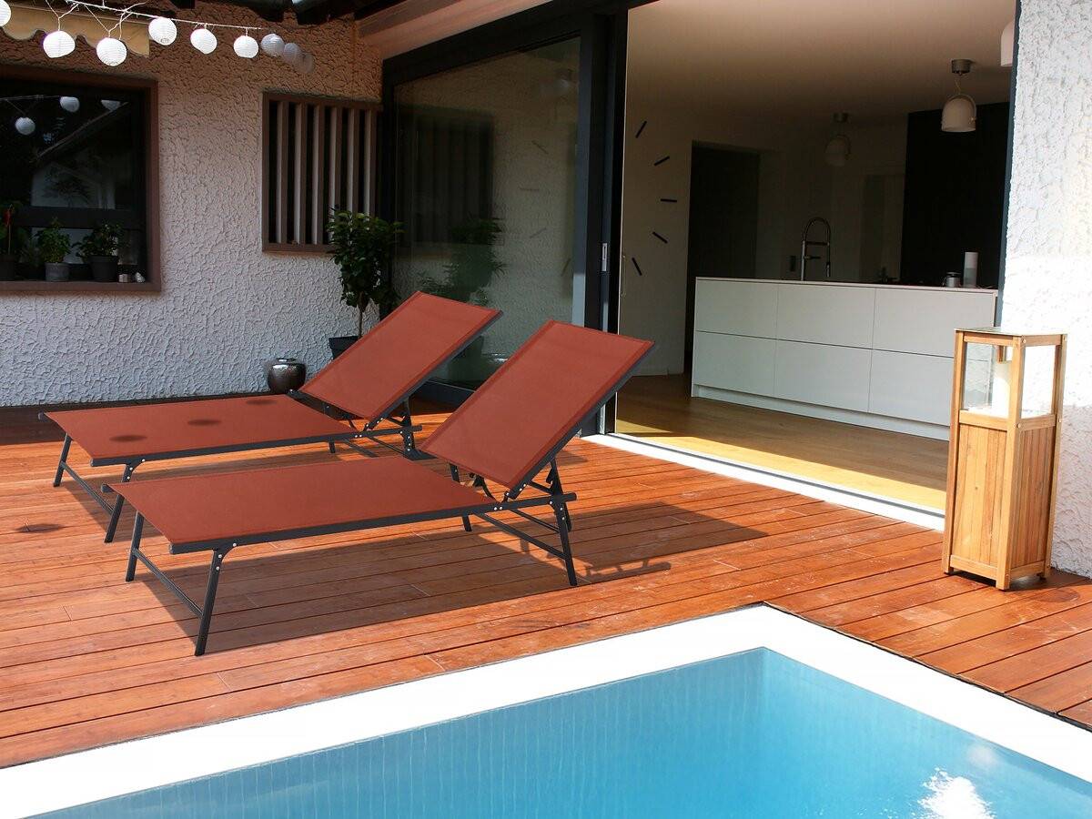 Lot De 2 Bains De Soleil En Métal "sublima" - 180 X 54 X 104 Cm - Terracotta -habitat Et Jardin - Image 2