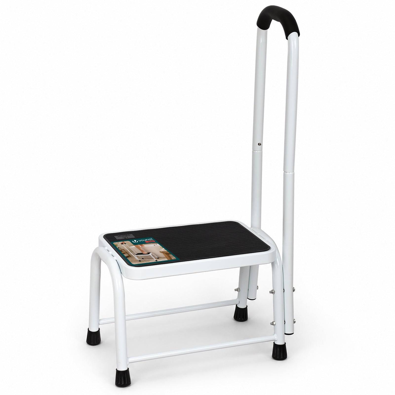 Vounot - Marchepied avec poignée en métal - Escabeau avec plateforme antidérapant 38x26cm - Tabouret demi-marches portatif blanc - VOUNOT®