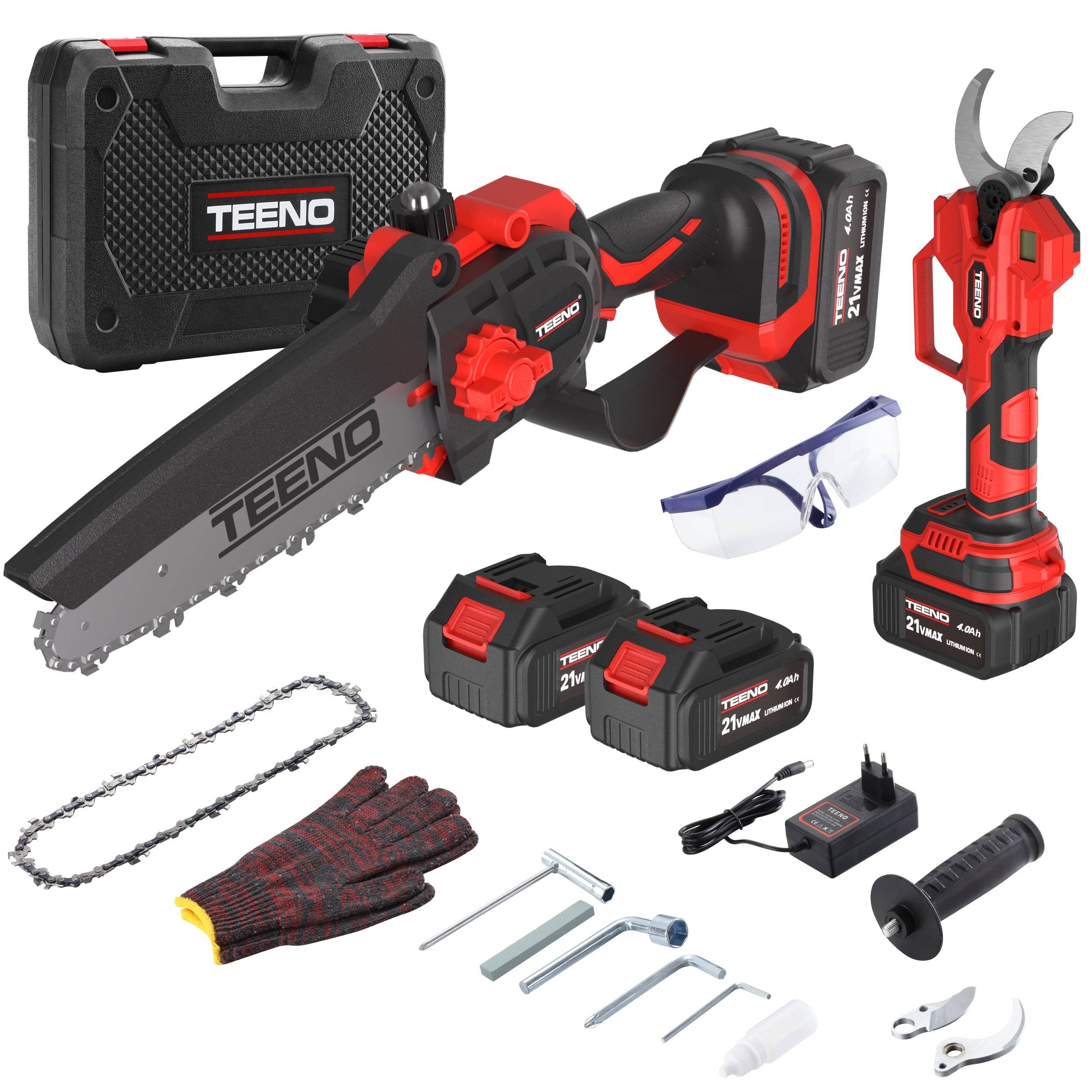 Teeno - Mini‑scie sans fil 600 W 6 pouces + sécateur électrique 40 mm, 2 batteries 4,0 Ah incluses - Image 1