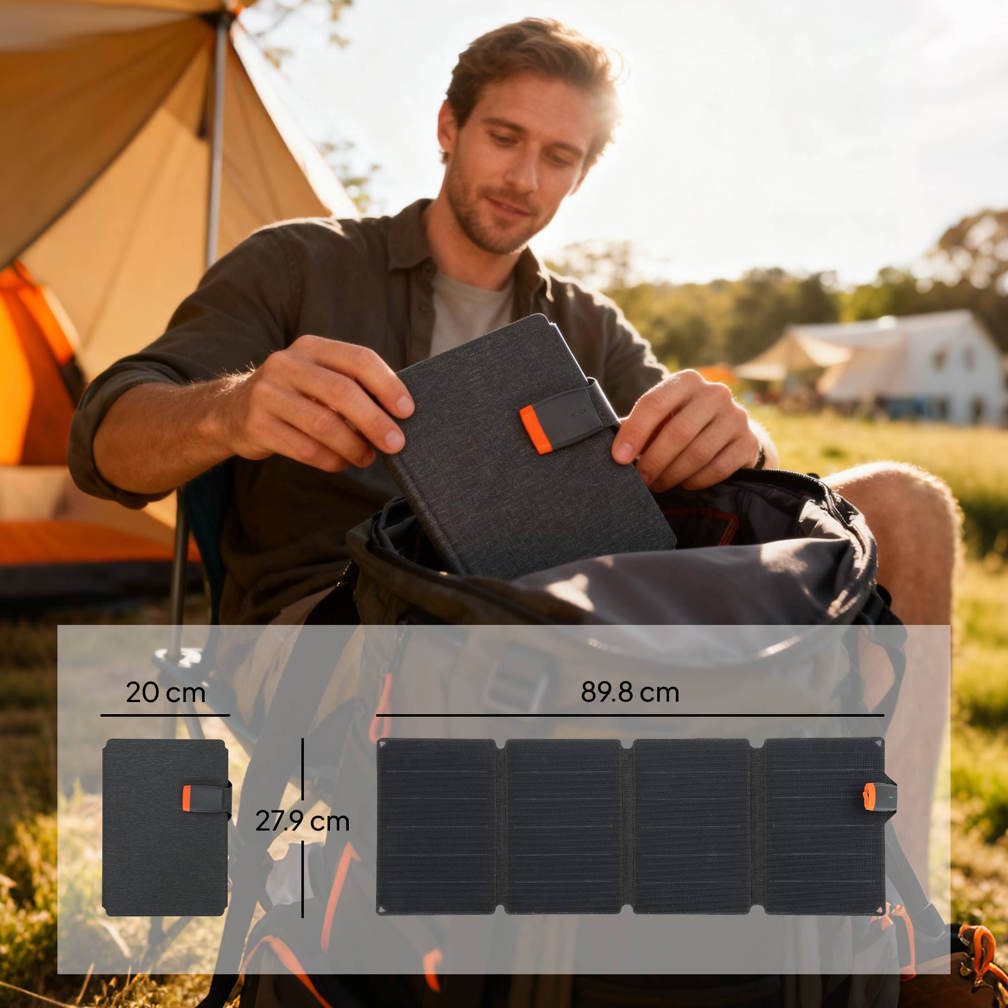 Chargeur solaire 36 W pliable avec connecteur Type-C, imperméable IP67 en ETFE, gris - Image 5
