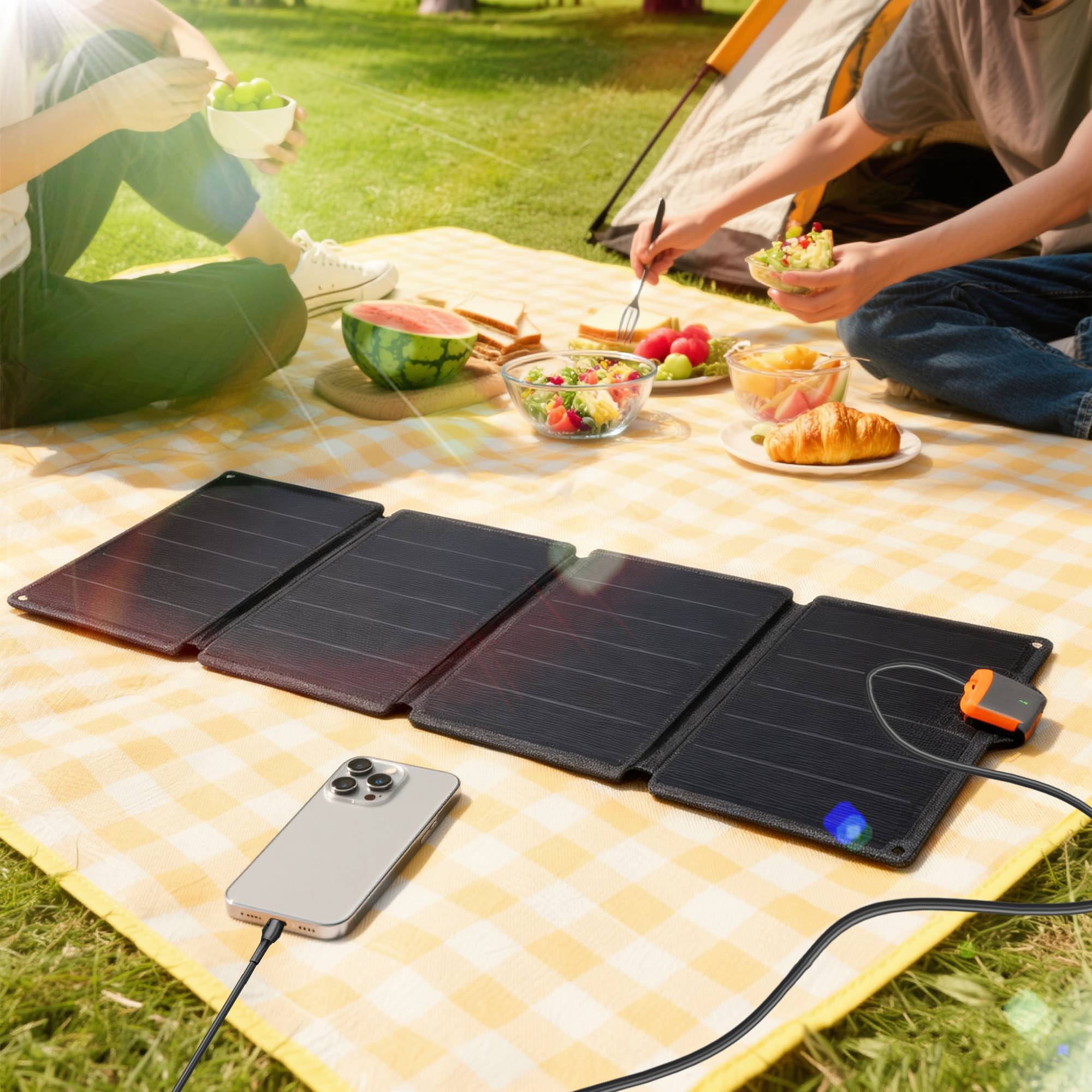Chargeur solaire 36 W pliable avec connecteur Type-C, imperméable IP67 en ETFE, gris - Image 4