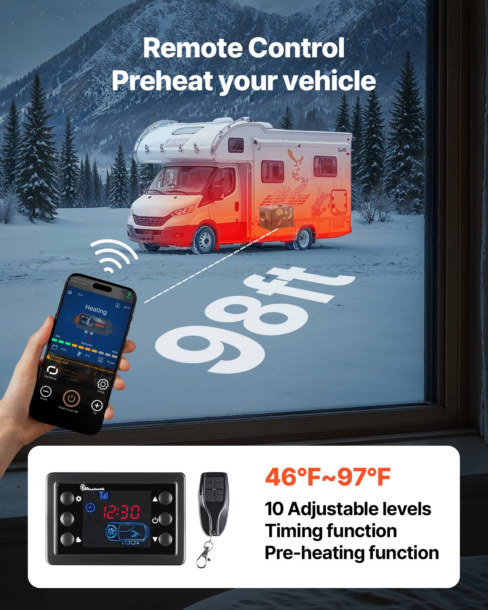 Vevor - VEVOR Chauffage diesel 8kW 12/24V, Bluetooth, télécom., LCD, réservoir 7L, camping-car - Image 6