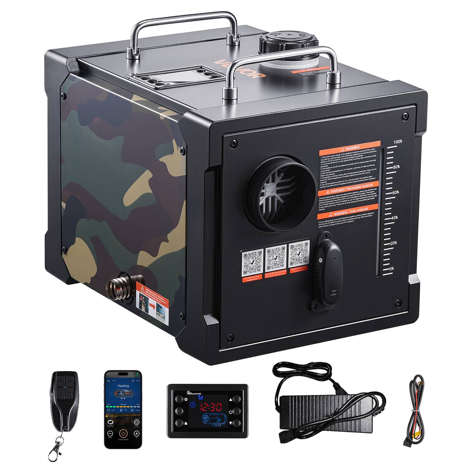 VEVOR Chauffage diesel 8kW 12/24V, Bluetooth, télécom., LCD, réservoir 7L, camping-car