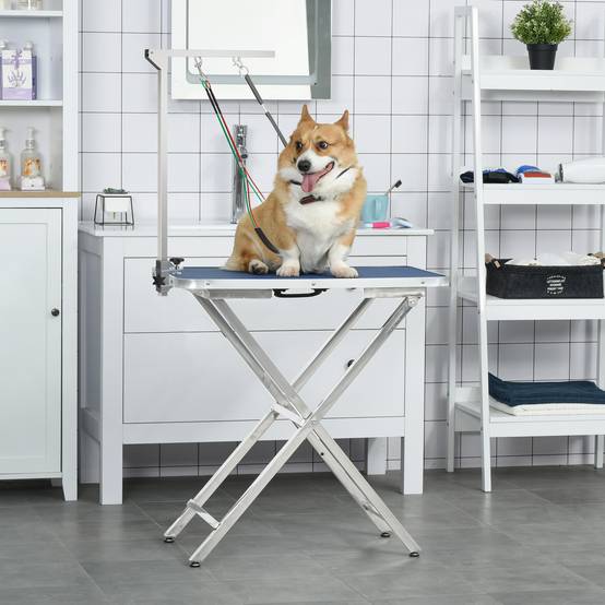 ComfortXL - Bras de toilettage aluminium inox 36 x 8 x 74 cm pour chiens réglable pliable avec sangles de maintien - Image 1