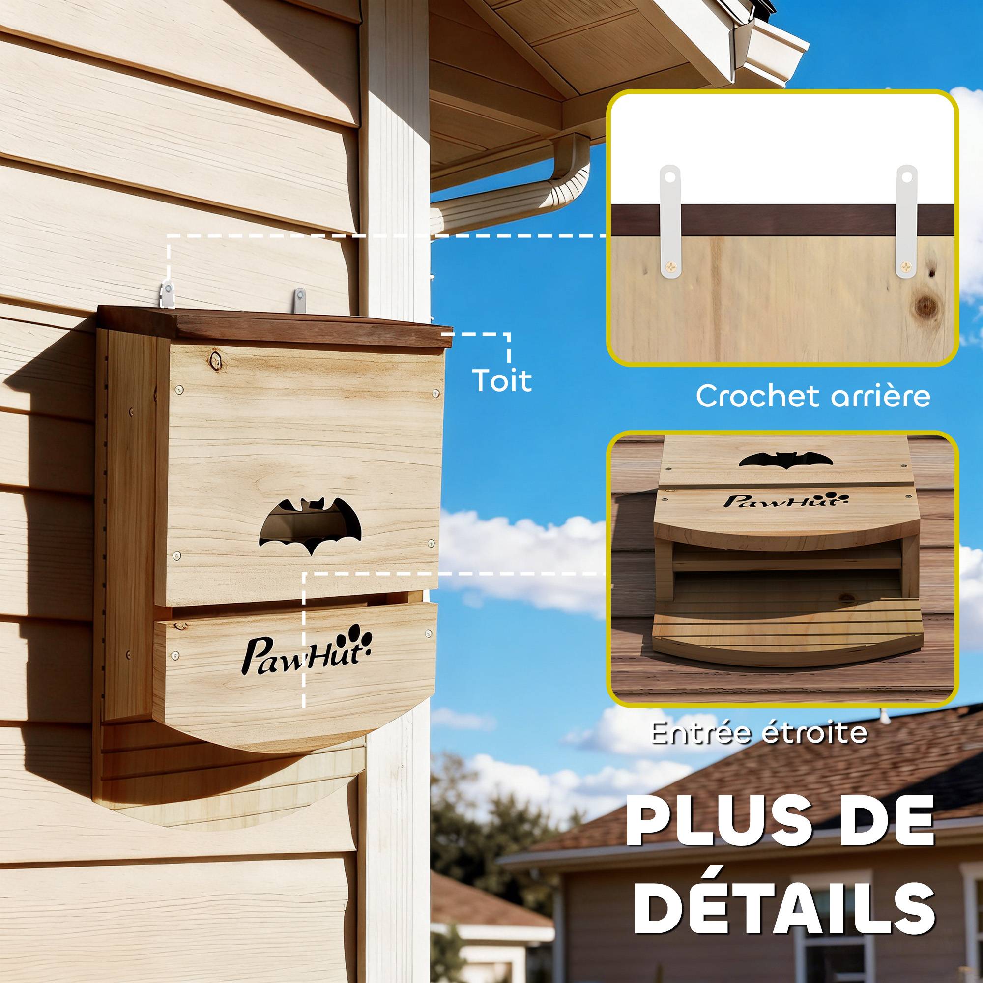 ComfortXL - Lot 3 nichoirs chauves-souris sapin massif plateforme rainurée nuisibles 23x9x36cm naturel - ComfortXL Outdoor Living - Image 9
