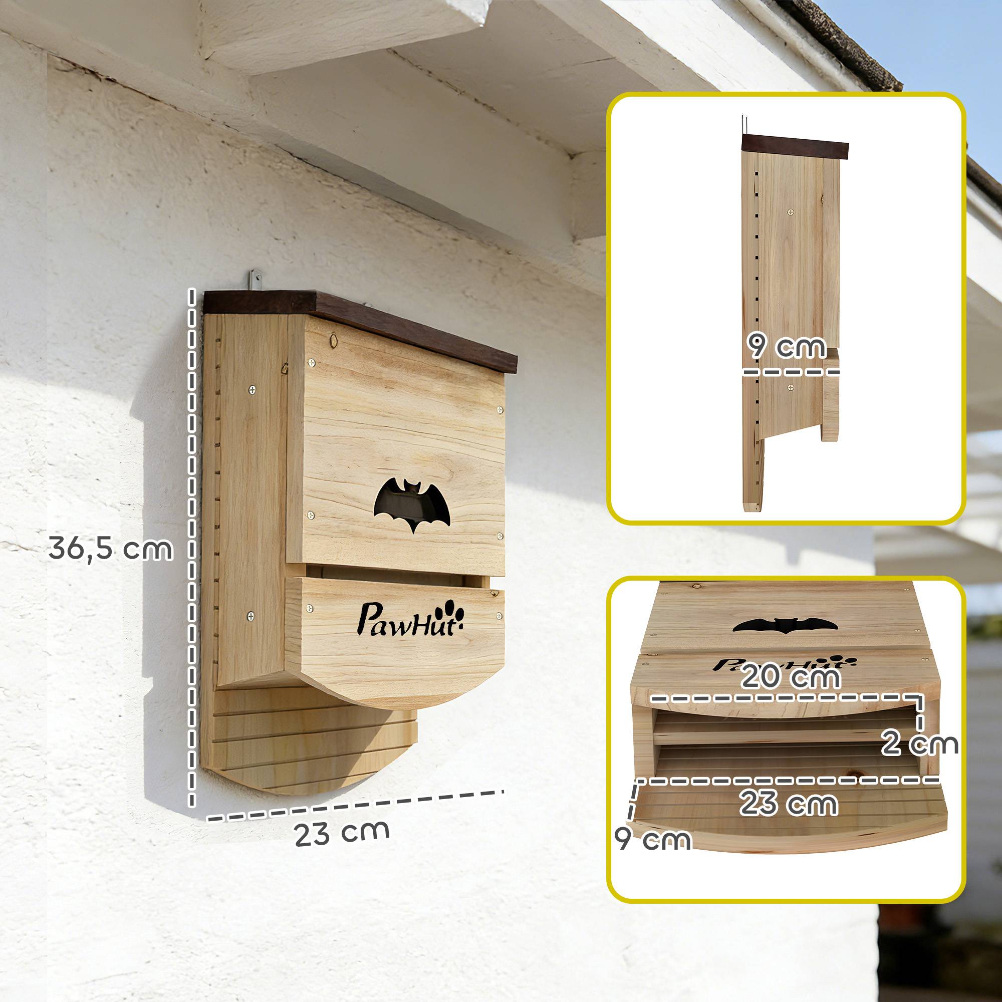 ComfortXL - Lot 3 nichoirs chauves-souris sapin massif plateforme rainurée nuisibles 23x9x36cm naturel - ComfortXL Outdoor Living - Image 5