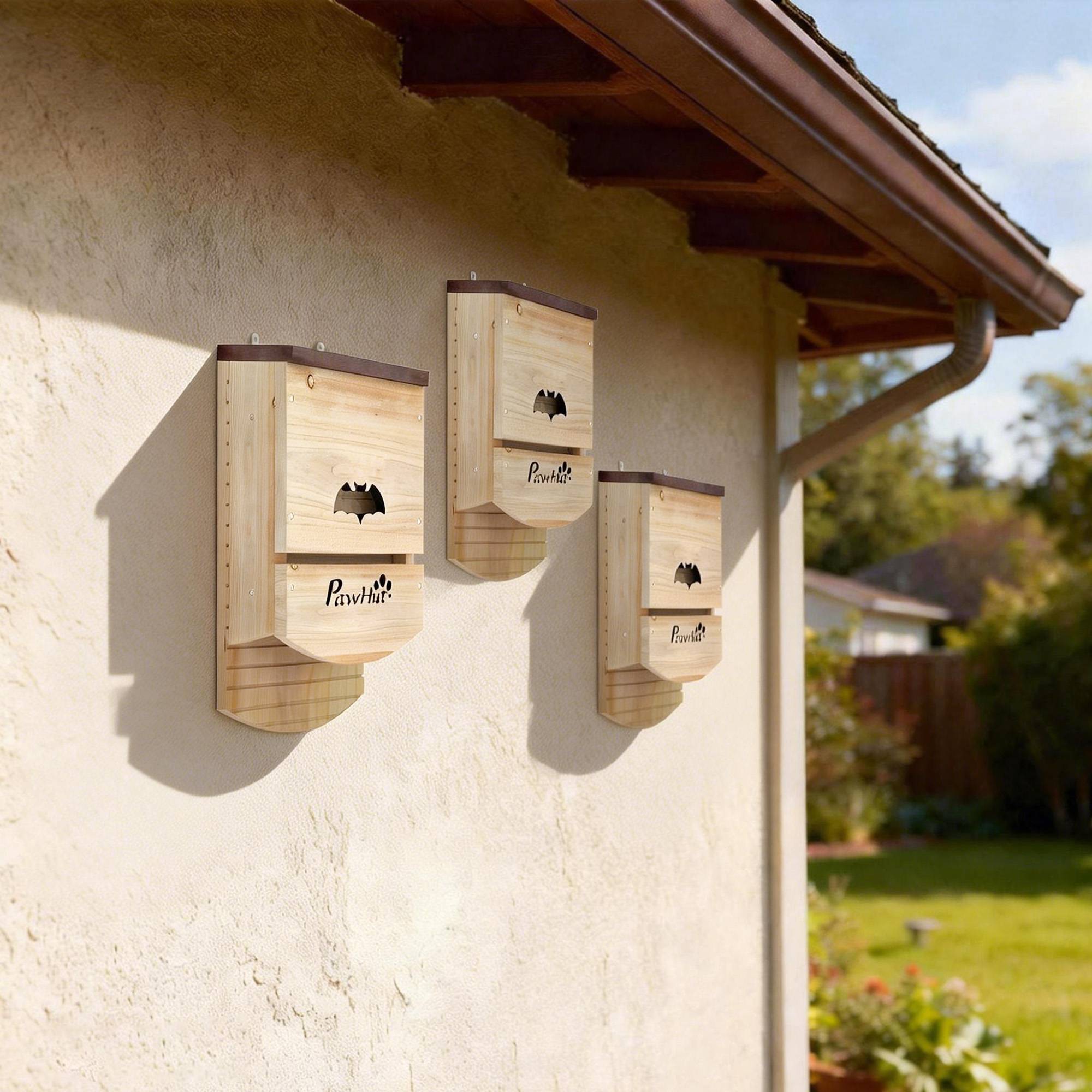 ComfortXL - Lot 3 nichoirs chauves-souris sapin massif plateforme rainurée nuisibles 23x9x36cm naturel - ComfortXL Outdoor Living - Image 4