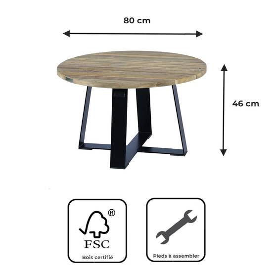 Table basse en métal anthracite et teck recyclé D 80 cm Orsay - Gecko Jardin - Image 9