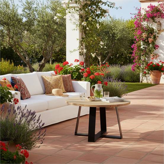 Table basse en métal anthracite et teck recyclé D 80 cm Orsay - Gecko Jardin - Image 8