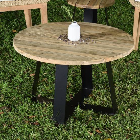 Table basse en métal anthracite et teck recyclé D 80 cm Orsay - Gecko Jardin - Image 1