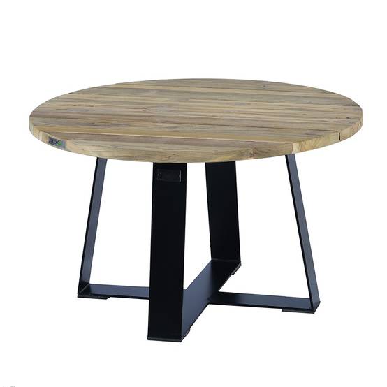 Table basse en métal anthracite et teck recyclé D 80 cm Orsay - Gecko Jardin - Image 2