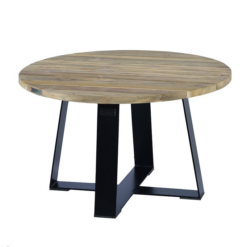 Table basse en métal anthracite et teck recyclé D 80 cm Orsay - Gecko Jardin - Image 2
