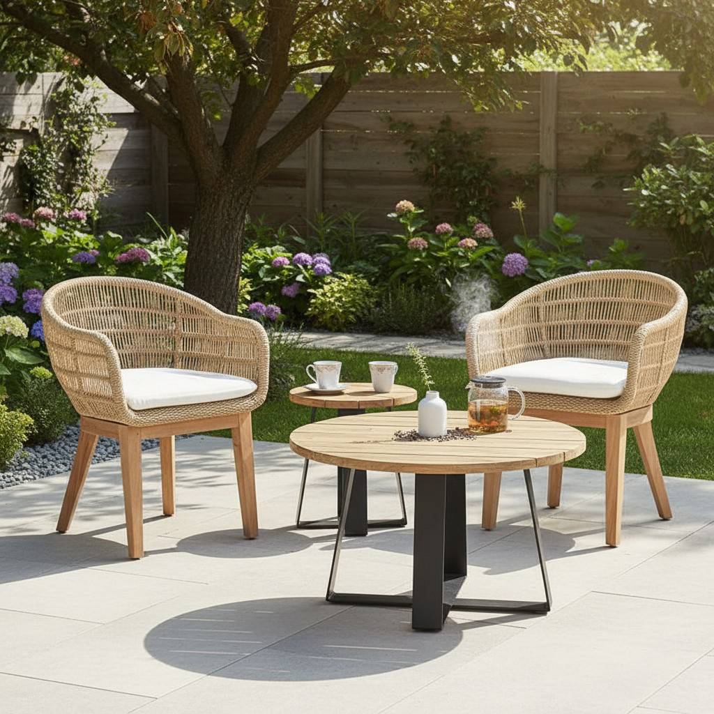 Table basse en métal anthracite et teck recyclé D 80 cm Orsay - Gecko Jardin - Image 3