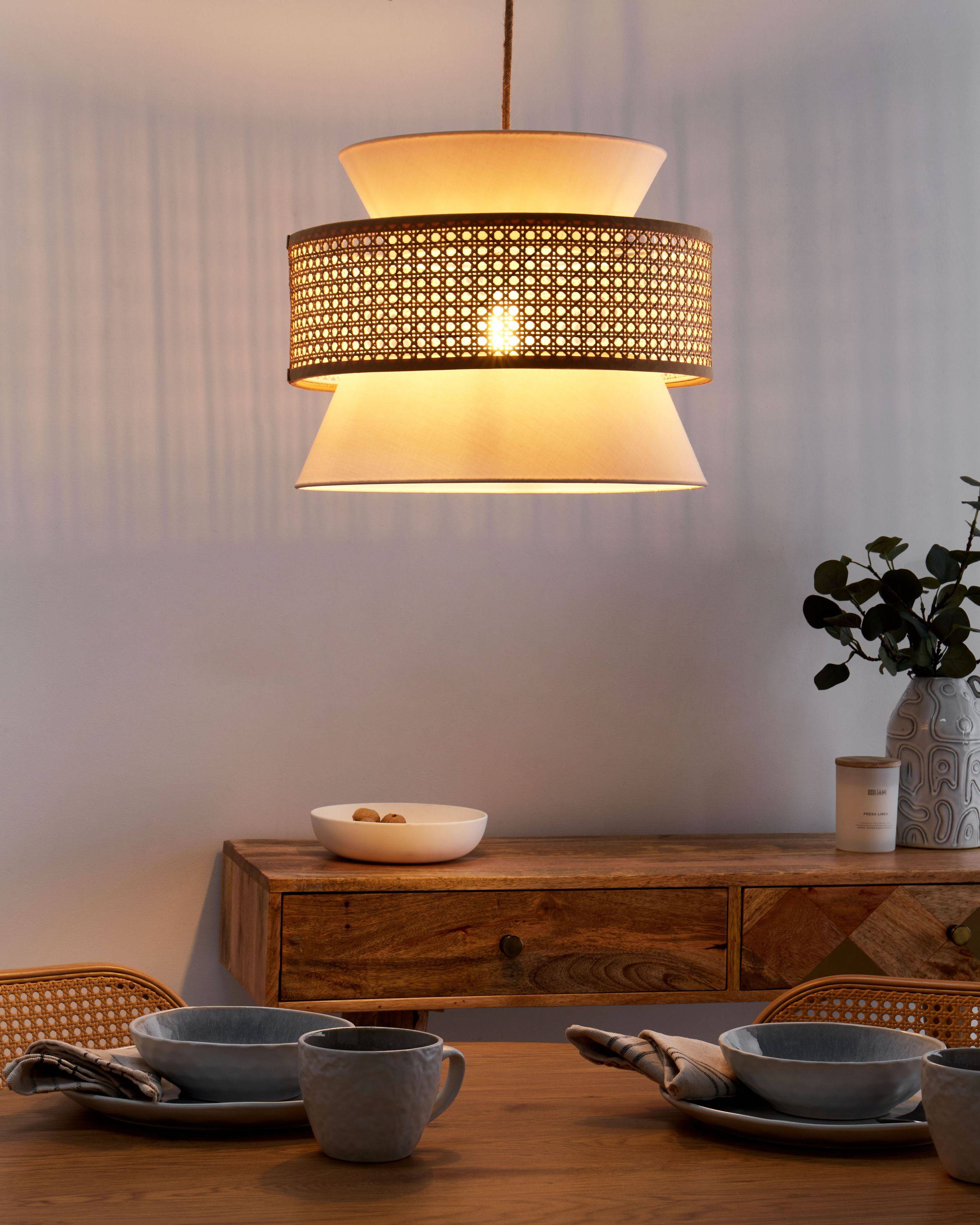 Beliani - Lampe suspension Tissu Beige LUYANO - 40x40x167- Beliani - Image 1