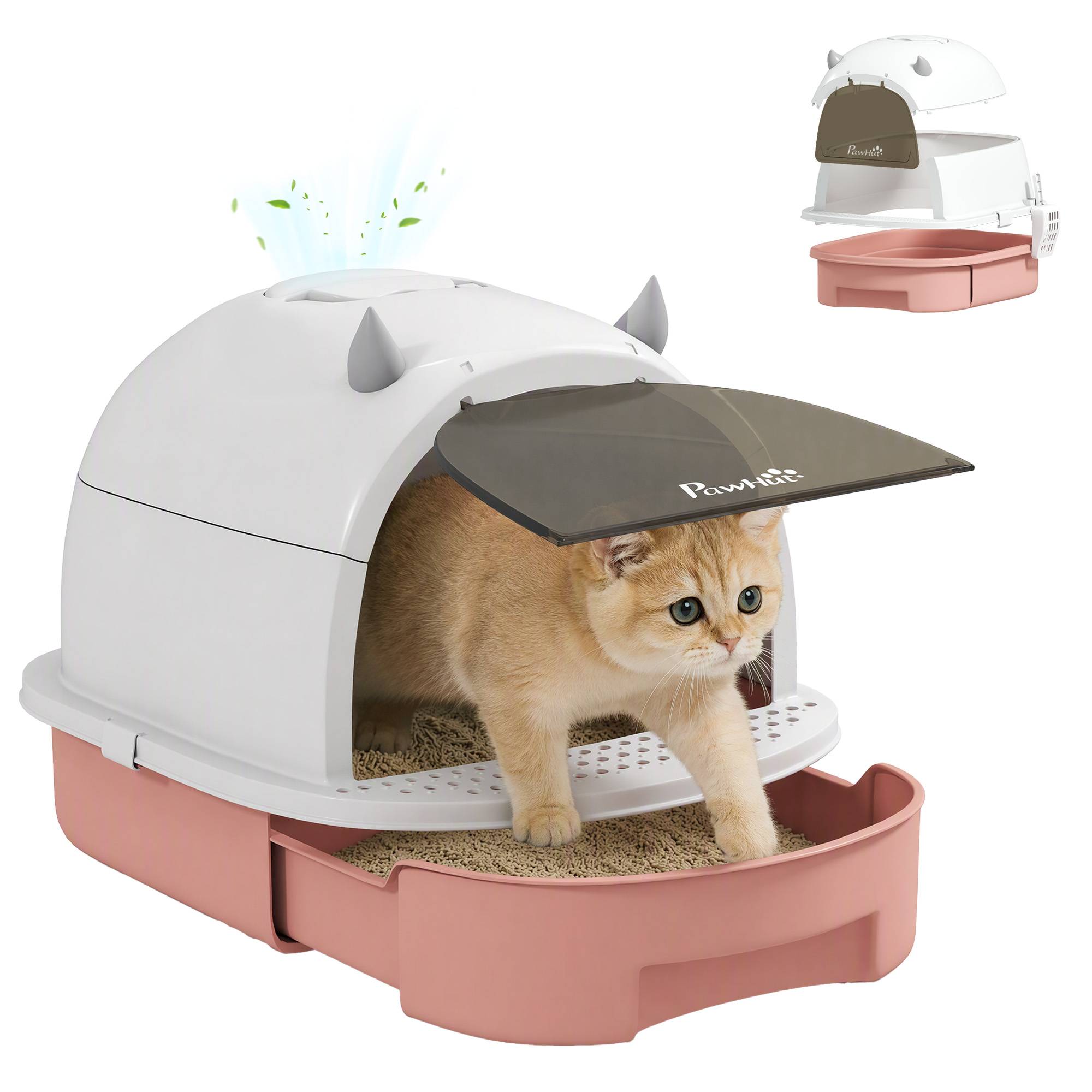 Litière fermée avec bac amovible, pelle et filtre charbon actif, rose - Image 2