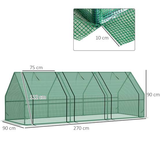 Mini Serre Châssis de Jardin Acier et Bâche PE 3 Fenêtres 270x90x90 cm Vert - ComfortXL Outdoor Living - Image 5