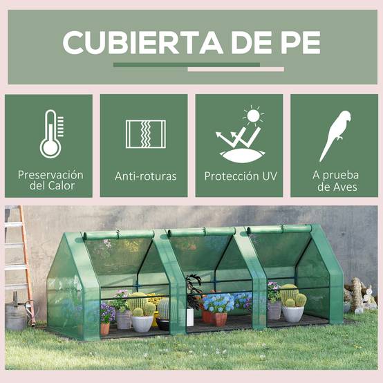 Mini Serre Châssis de Jardin Acier et Bâche PE 3 Fenêtres 270x90x90 cm Vert - ComfortXL Outdoor Living - Image 6