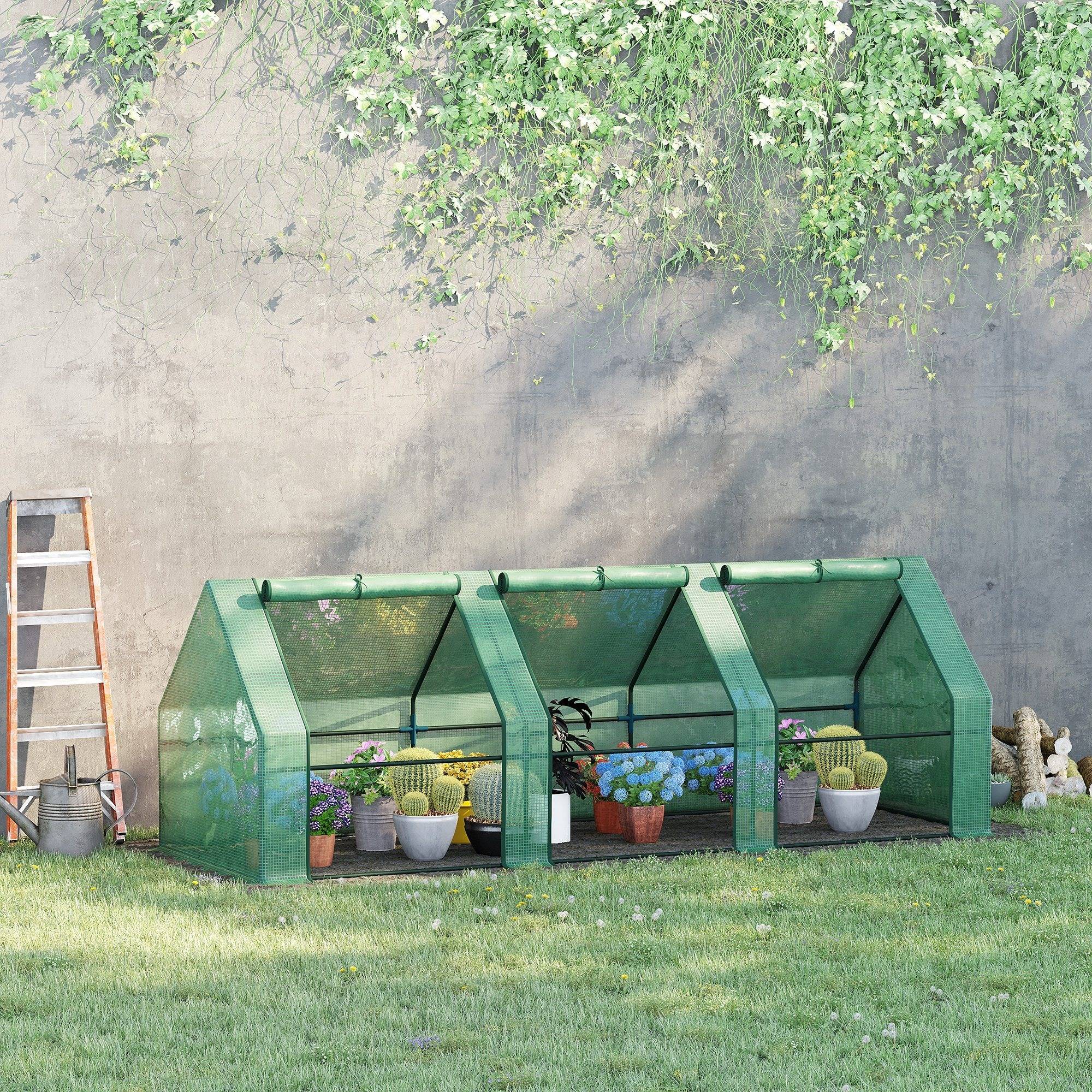 Mini Serre Châssis de Jardin Acier et Bâche PE 3 Fenêtres 270x90x90 cm Vert - ComfortXL Outdoor Living - Image 3