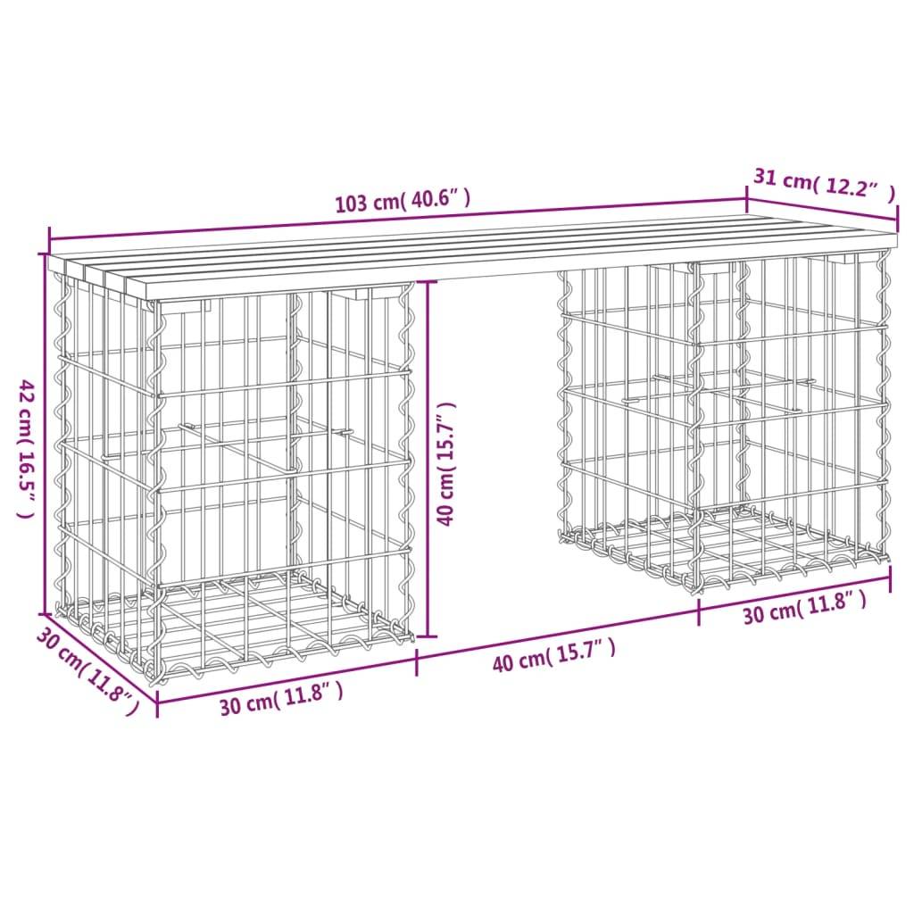 Maison Chic - Banc de jardin - Banc d'extérieur - Banquette design gabion 103x31x42cm bois massif de douglas - Imagen 8
