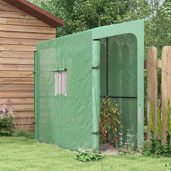 Sans Marque - Serre jardin adossée murale tomate 2 portes zip enroulables 1 fenêtre 200x80x200/180 cm - Image 3