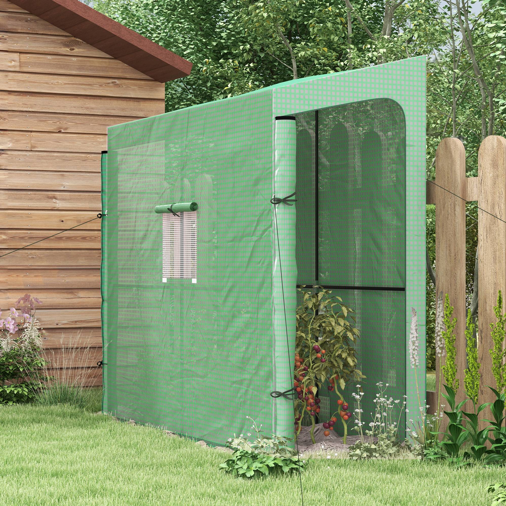 Sans Marque - Serre jardin adossée murale tomate 2 portes zip enroulables 1 fenêtre 200x80x200/180 cm - Image 3