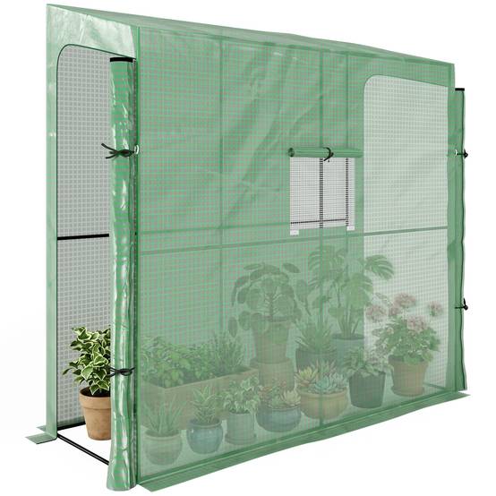 Sans Marque - Serre jardin adossée murale tomate 2 portes zip enroulables 1 fenêtre 200x80x200/180 cm - Image 1