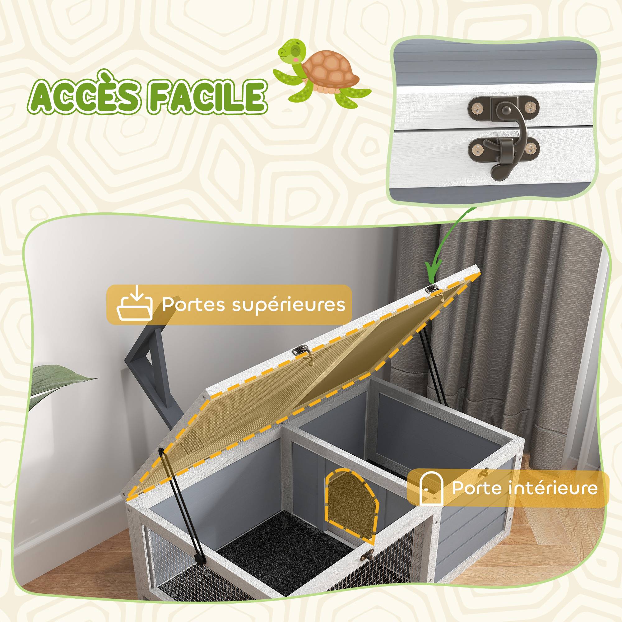 Enclos pour tortues bois gris 81 x 48 x 31.5 cm - PANGIVO - Image 9
