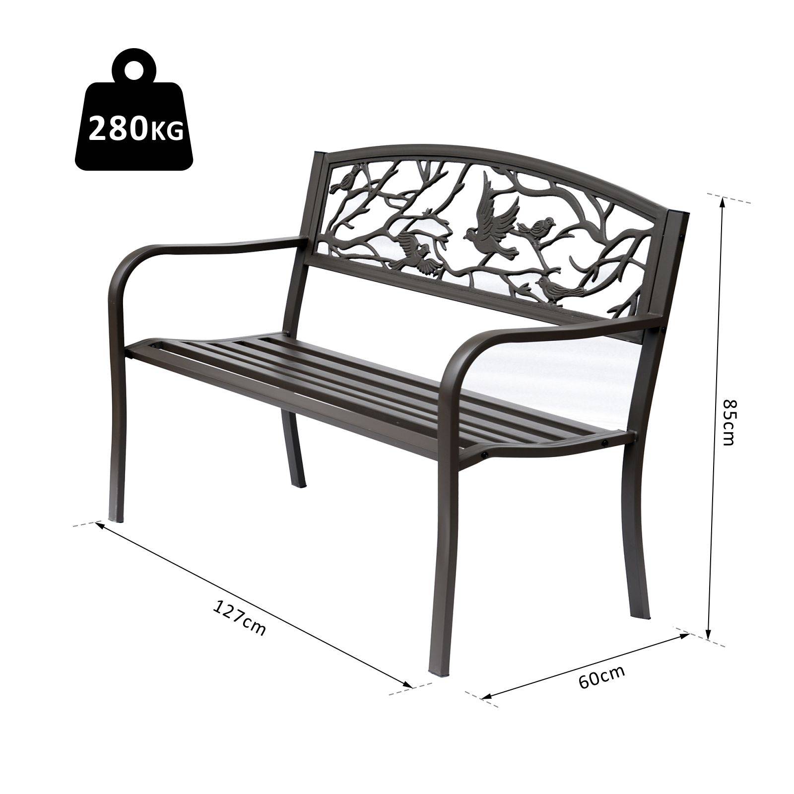 Outsunny - Banc 3 places de jardin terrasse style rural chic 127L x 60l x 85H cm métal époxy anticorrosion brun - Outsunny - Imagen 3